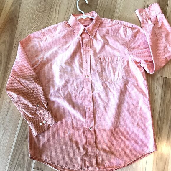 Painted Shirt, Autumn Theme, Size L:  Fall Pumpkin, Ombre Bleached Button-Down - Picture 7 of 10